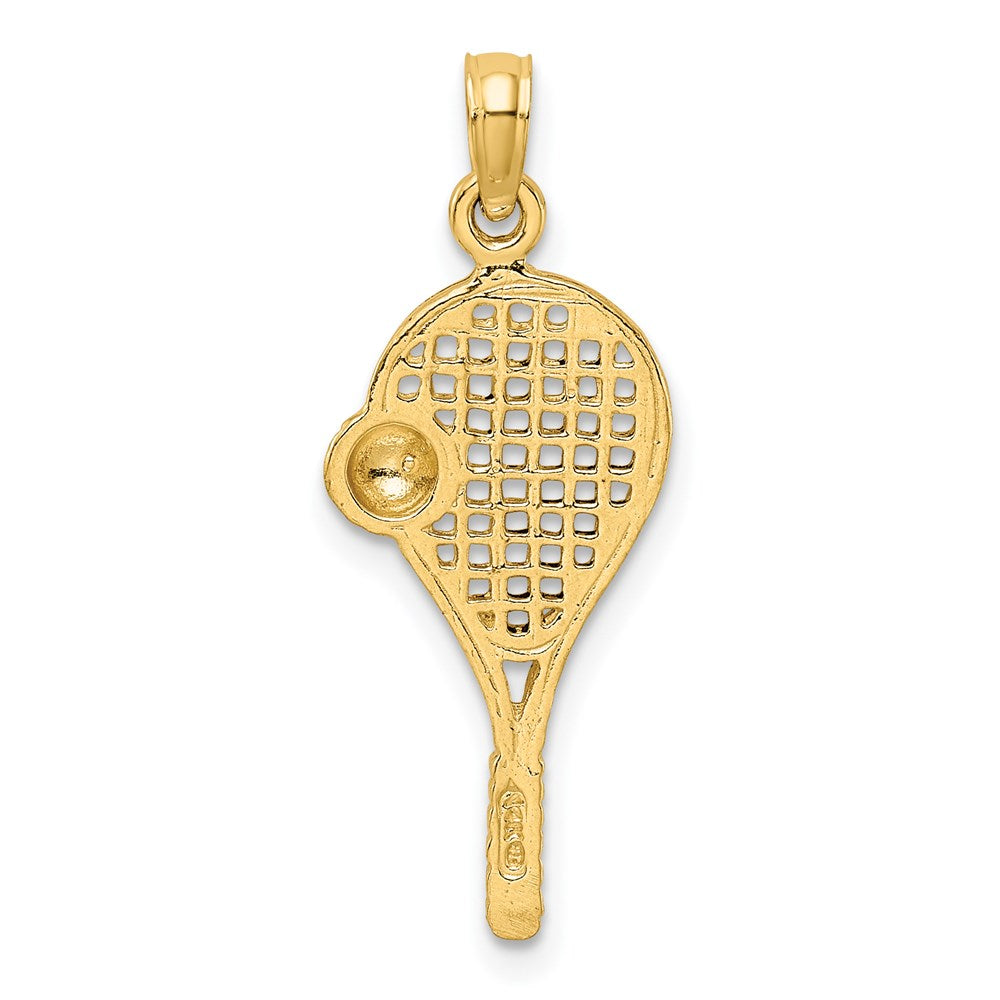 Million Charms 14K Yellow Gold Themed With Rhodium-plated Polished Sports Tennis Racquet Pendant