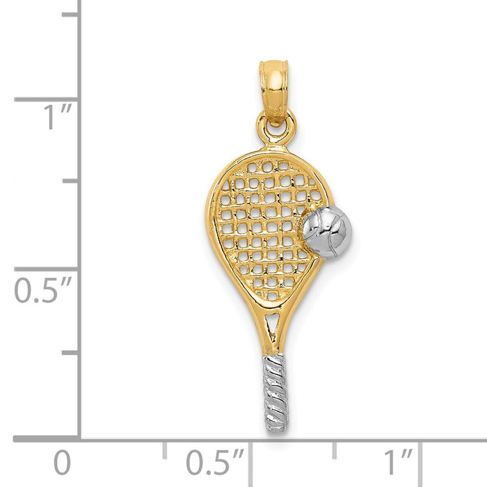 Million Charms 14K Yellow Gold Themed With Rhodium-plated Polished Sports Tennis Racquet Pendant