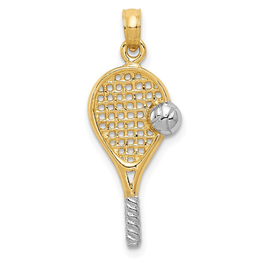 Million Charms 14K Yellow Gold Themed With Rhodium-plated Polished Sports Tennis Racquet Pendant