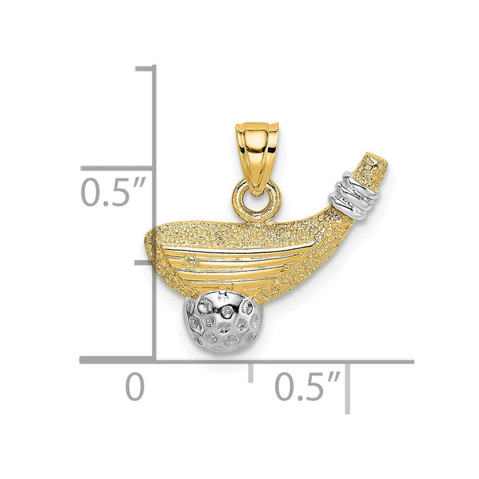 Million Charms 14K Yellow Gold Themed With Rhodium-plated Sports Golf Club, Ball Charm