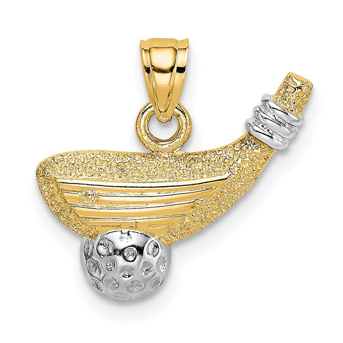 Million Charms 14K Yellow Gold Themed With Rhodium-plated Sports Golf Club, Ball Charm