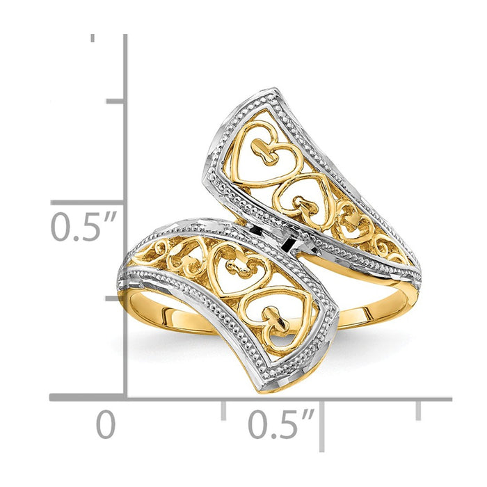 14k & Rhodium Diamond-cut Heart Accent Bypass Ring, Size: 7