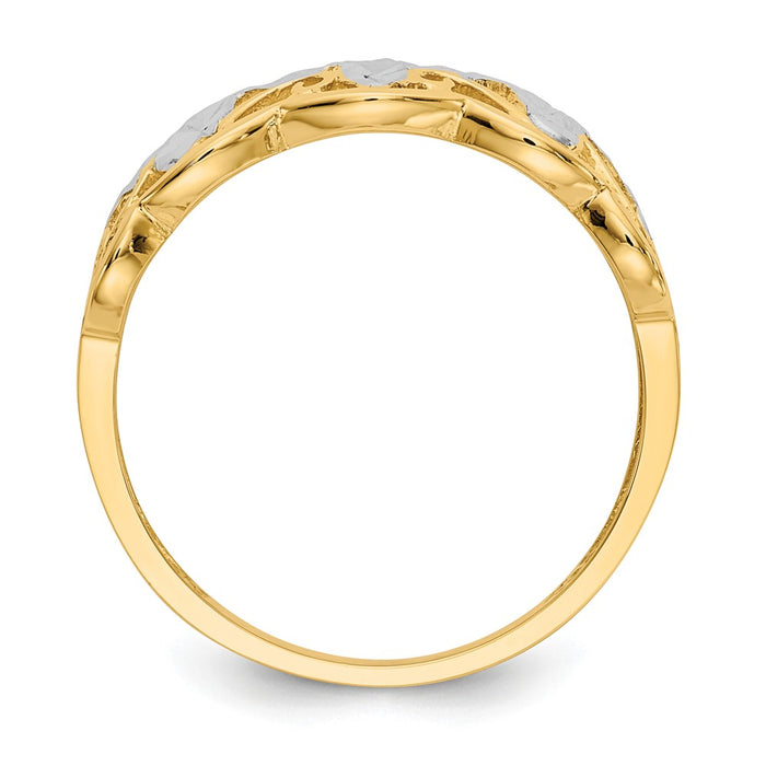 14k Yellow Gold Rhodium Diamond-cut Wave Ring, Size: 6