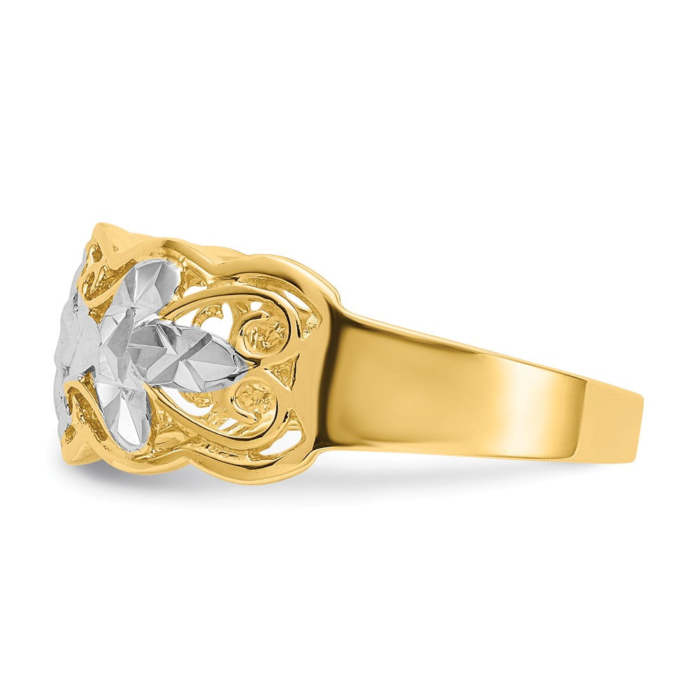 14k Yellow Gold Rhodium Diamond-cut Wave Ring, Size: 6