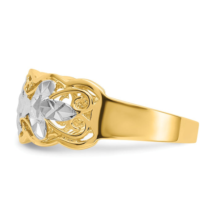14k Yellow Gold Rhodium Diamond-cut Wave Ring, Size: 6