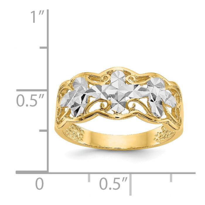 14k Yellow Gold Rhodium Diamond-cut Wave Ring, Size: 6