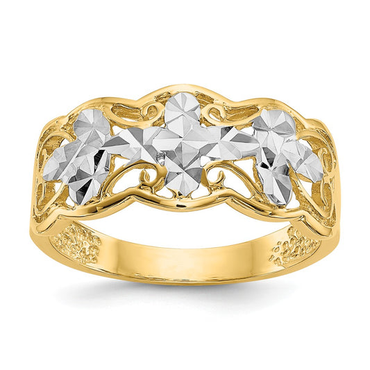 14k Yellow Gold Rhodium Diamond-cut Wave Ring, Size: 6