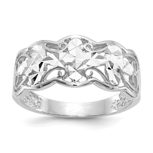 14k Yellow Gold White Gold Diamond-cut Wave Ring, Size: 6