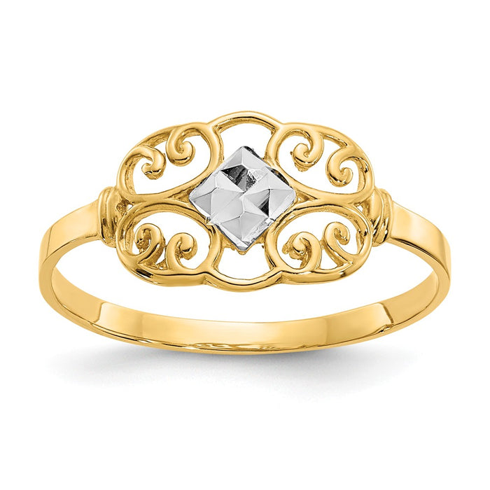 14k & Rhodium Filigree Ring, Size: 7