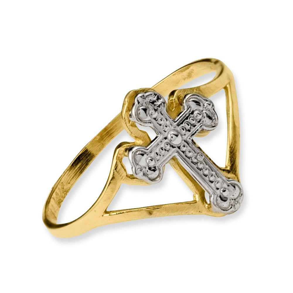 14k with Rhodium Cross Ring, Size: 7