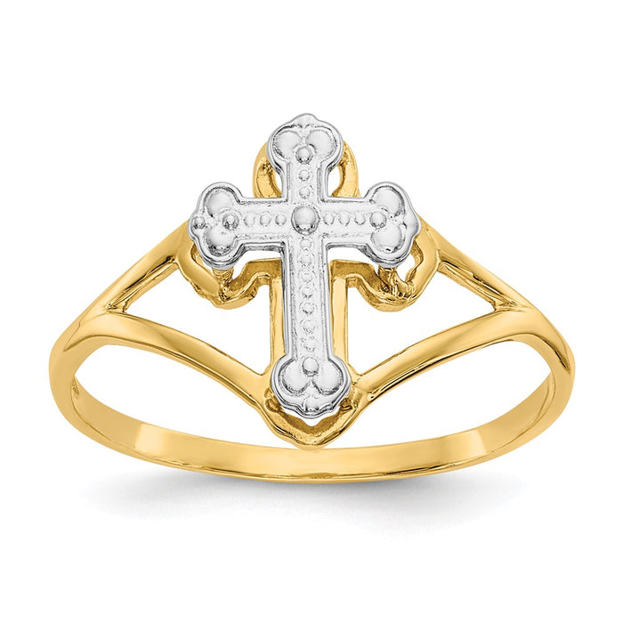 14k with Rhodium Cross Ring, Size: 7