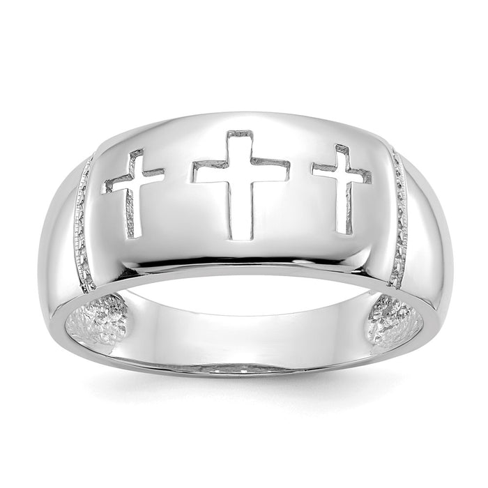 14k White Gold Polished 3 Cross Cut-out Ring, Size: 7