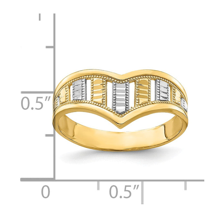 14k & Rhodium Chevron with Diamond-cut Stripes Ring, Size: 6