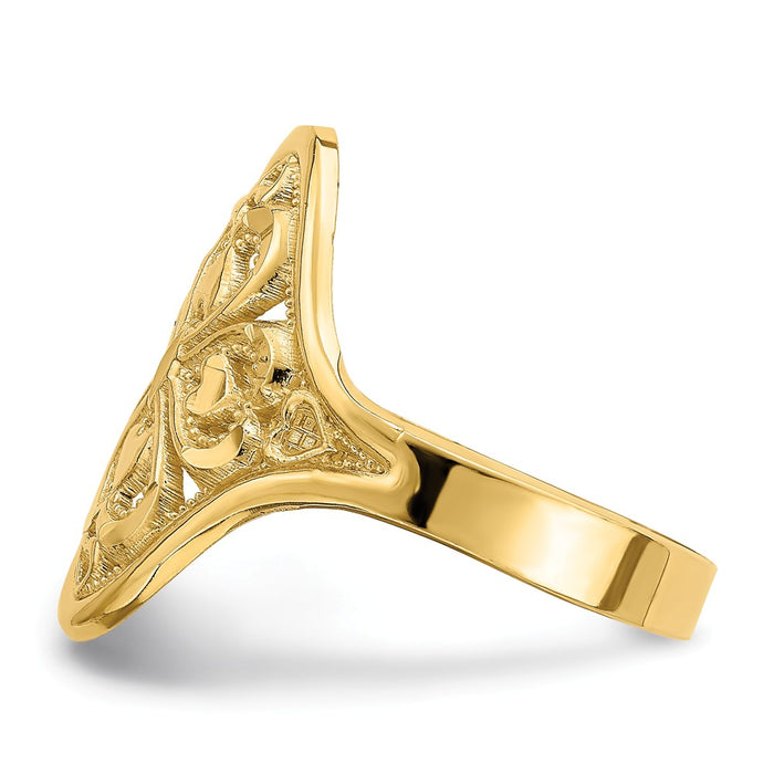 14k Yellow Gold Diamond-cut Filigree Ring, Size: 6