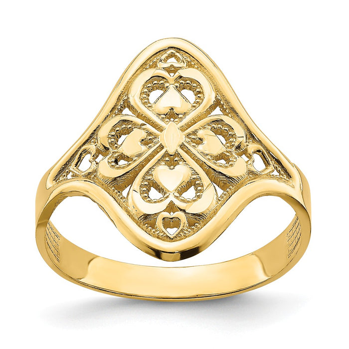 14k Yellow Gold Diamond-cut Filigree Ring, Size: 6