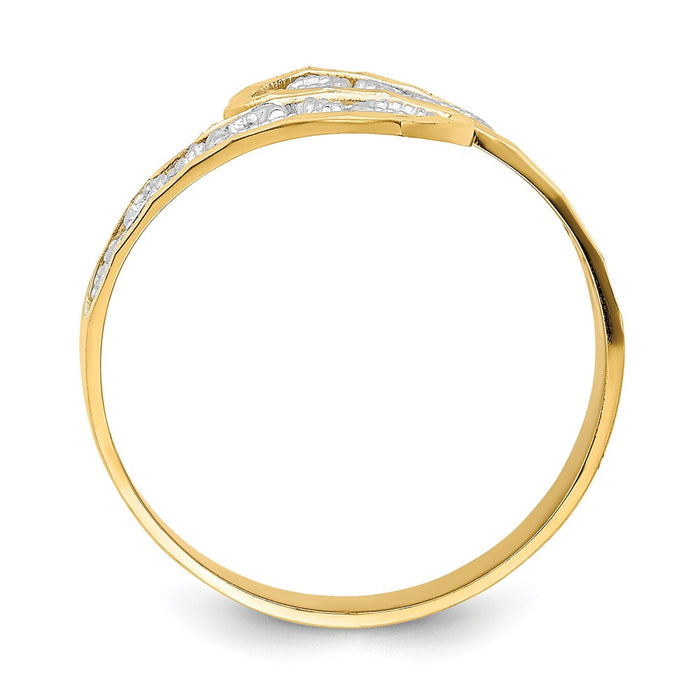 14k & Rhodium Diamond-cut By-pass Ring, Size: 6