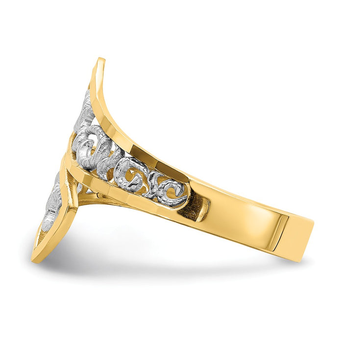 14k & Rhodium Diamond-cut By-pass Ring, Size: 6