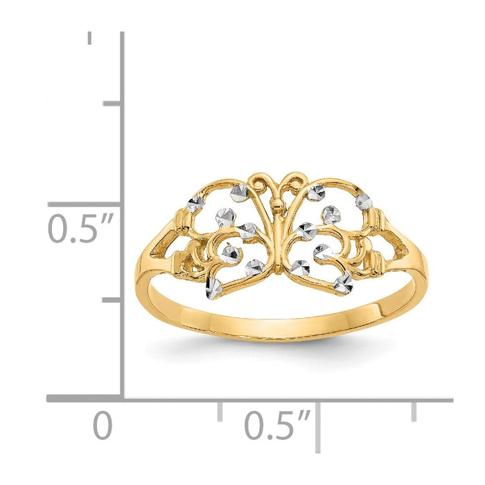 14k & Rhodium Diamond-cut Butterfly Ring, Size: 6