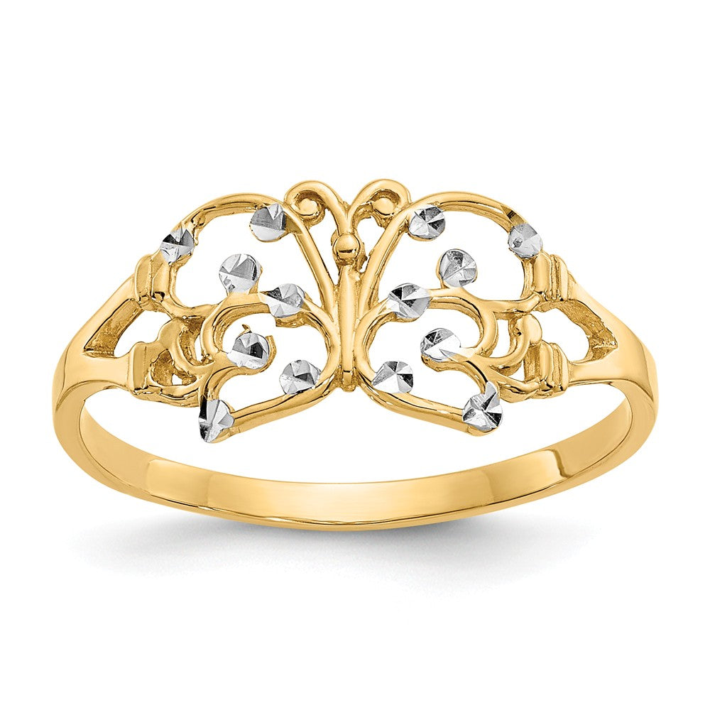 14k & Rhodium Diamond-cut Butterfly Ring, Size: 6