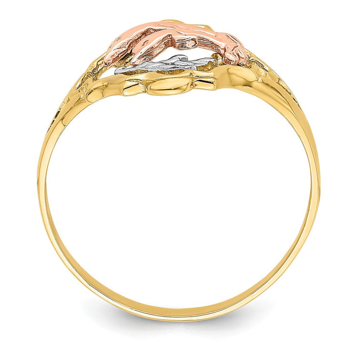 14k Yellow & Rose Gold with Rhodium Double Dolphin Ring, Size: 6