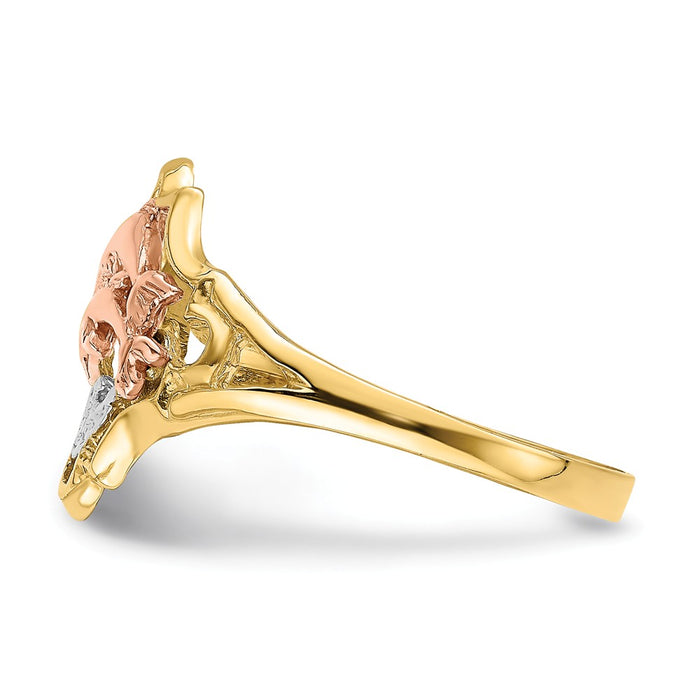 14k Yellow & Rose Gold with Rhodium Double Dolphin Ring, Size: 6