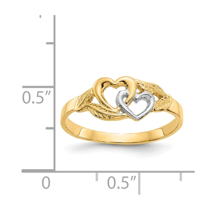 14K & White Rhodium Polished 2 Hearts Ring, Size: 6