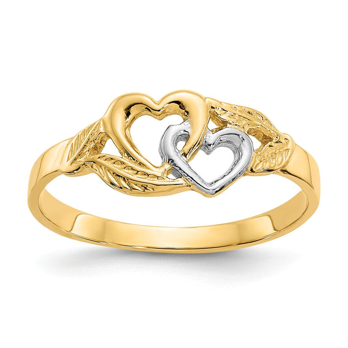 14K & White Rhodium Polished 2 Hearts Ring, Size: 6