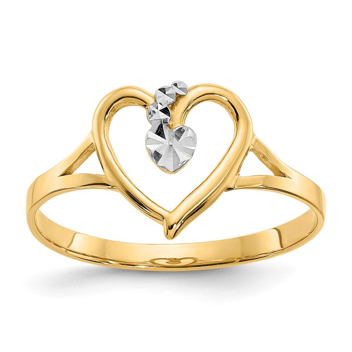 14K & White Rhodium Polished Heart Ring, Size: 7