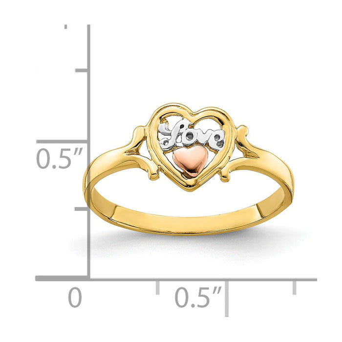 14k Yellow & Rose Gold with Rhodium Love Heart Ring, Size: 6
