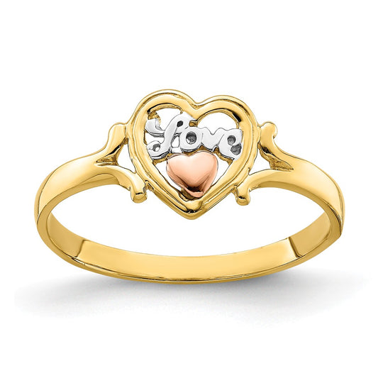 14k Yellow & Rose Gold with Rhodium Love Heart Ring, Size: 6
