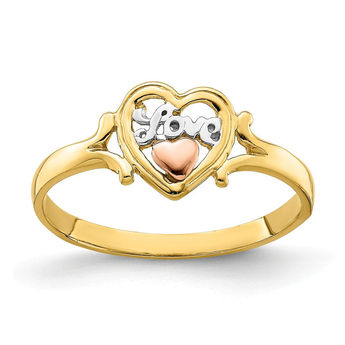 14k Yellow & Rose Gold with Rhodium Love Heart Ring, Size: 6