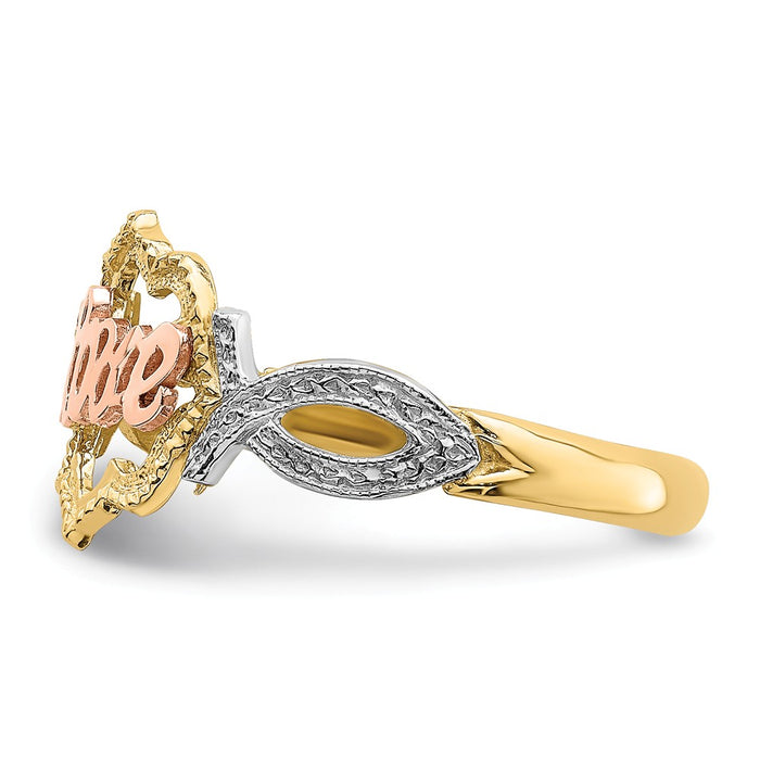 14k Yellow & Rose Gold with Rhodium Love Ring, Size: 6