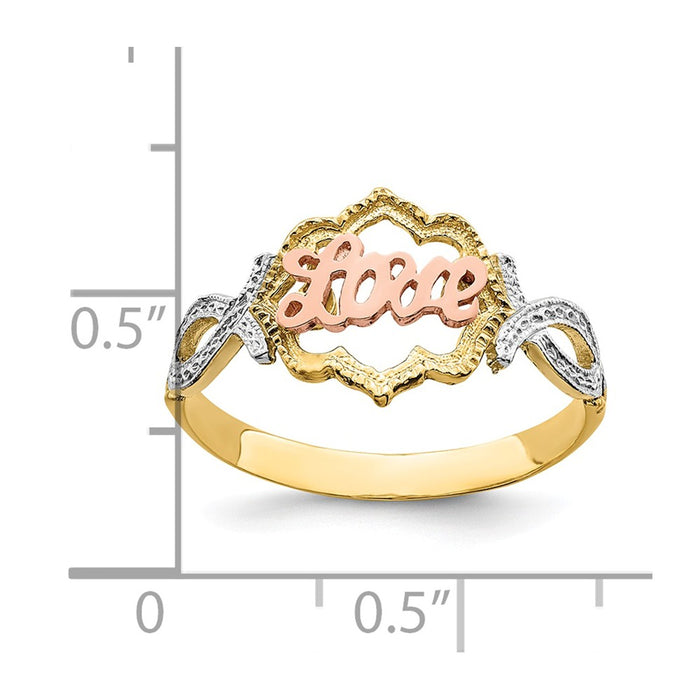 14k Yellow & Rose Gold with Rhodium Love Ring, Size: 6