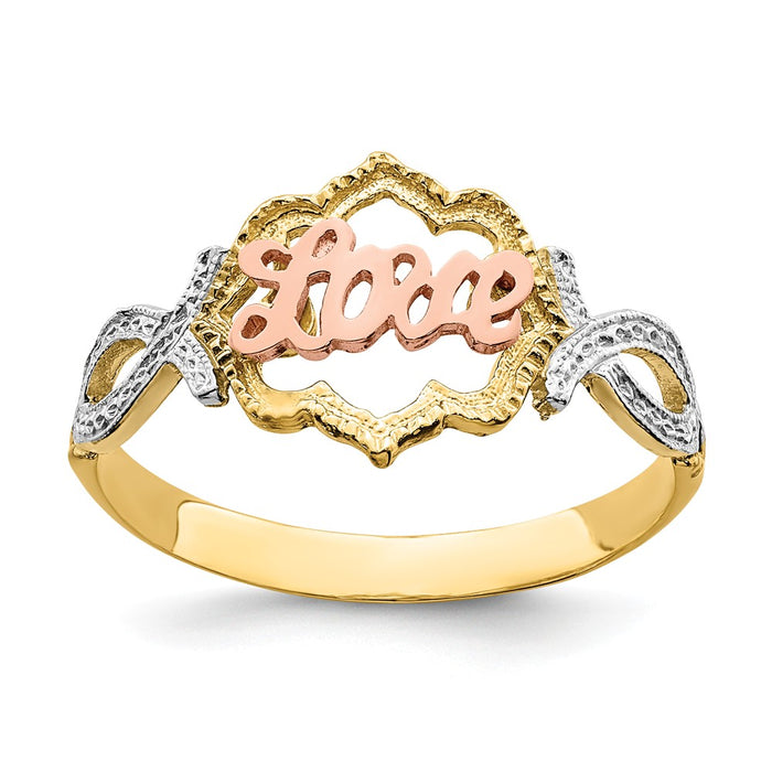 14k Yellow & Rose Gold with Rhodium Love Ring, Size: 6