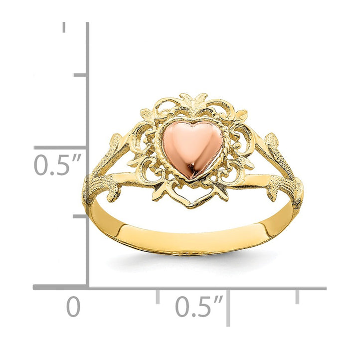 14k Two-Tone Gold Heart Ring, Size: 6