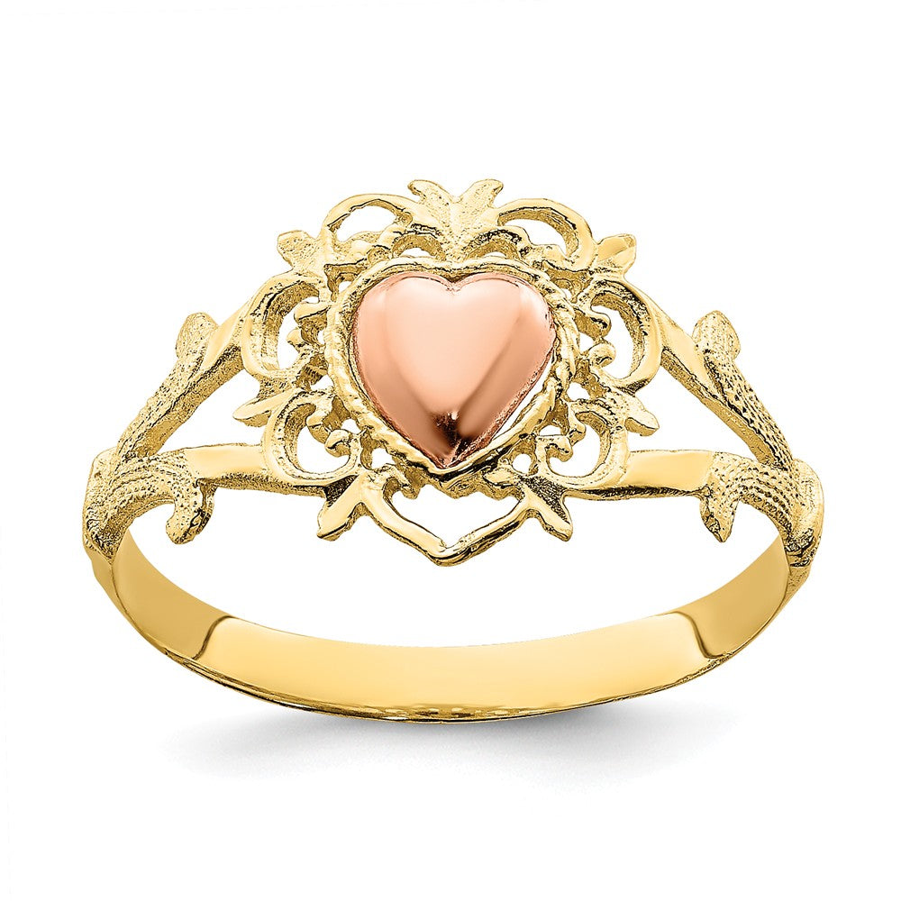 14k Two-Tone Gold Heart Ring, Size: 6