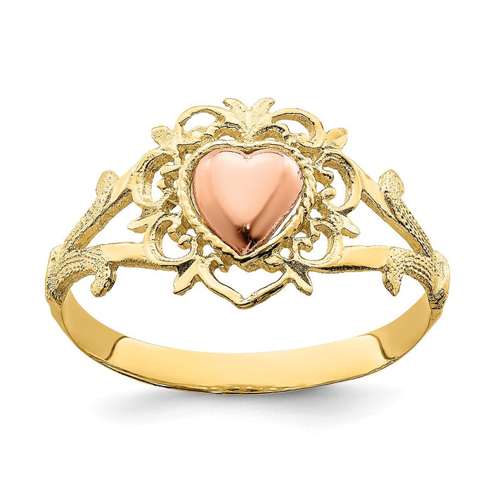 14k Two-Tone Gold Heart Ring, Size: 6