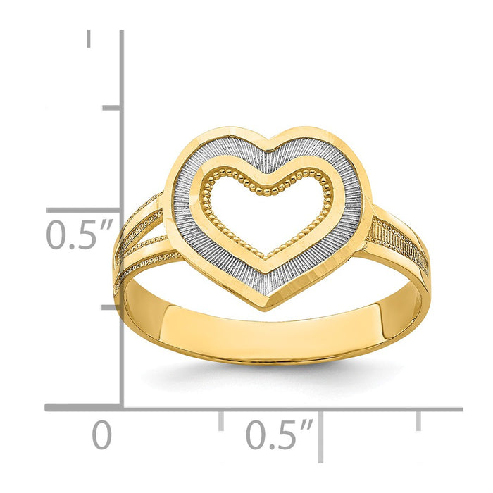 14k & Rhodium Diamond-cut Heart Ring, Size: 6
