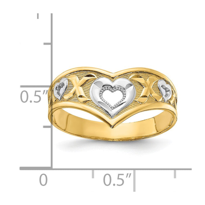 14K & White Rhodium Polished Heart & X Ring, Size: 6
