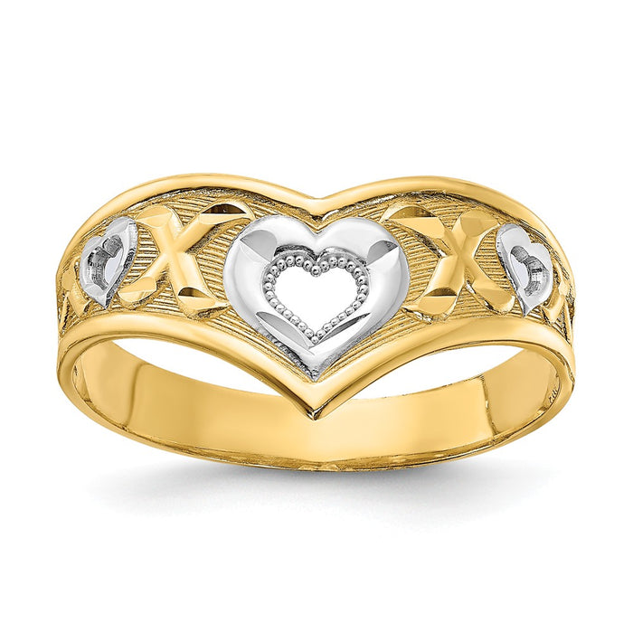 14K & White Rhodium Polished Heart & X Ring, Size: 6