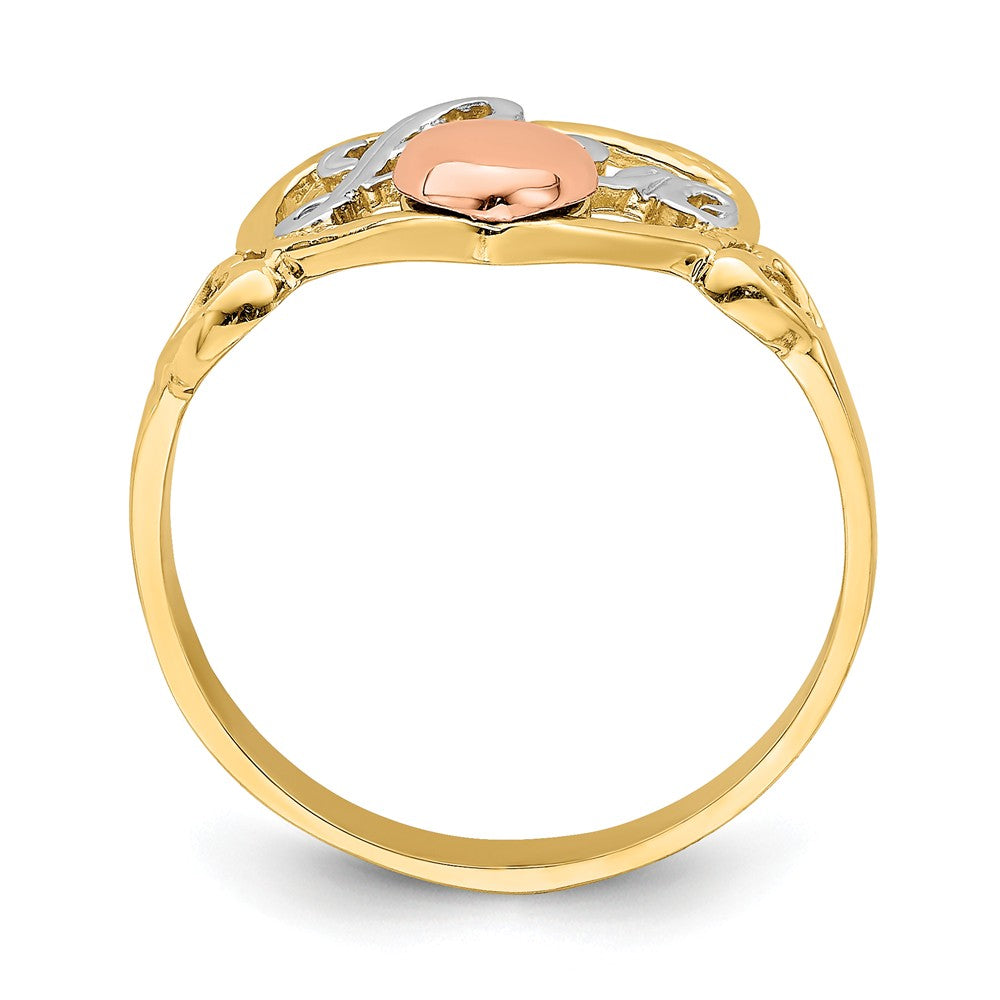 14k Yellow & Rose Gold with Rhodium Love Heart Ring, Size: 6