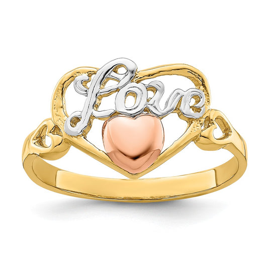 14k Yellow & Rose Gold with Rhodium Love Heart Ring, Size: 6