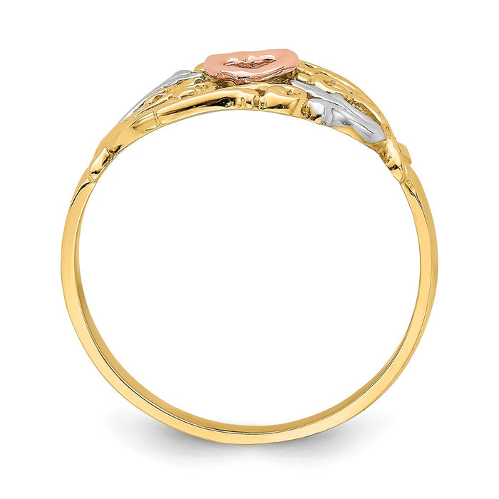 14k Yellow & Rose Gold with Rhodium Heart Ring, Size: 6