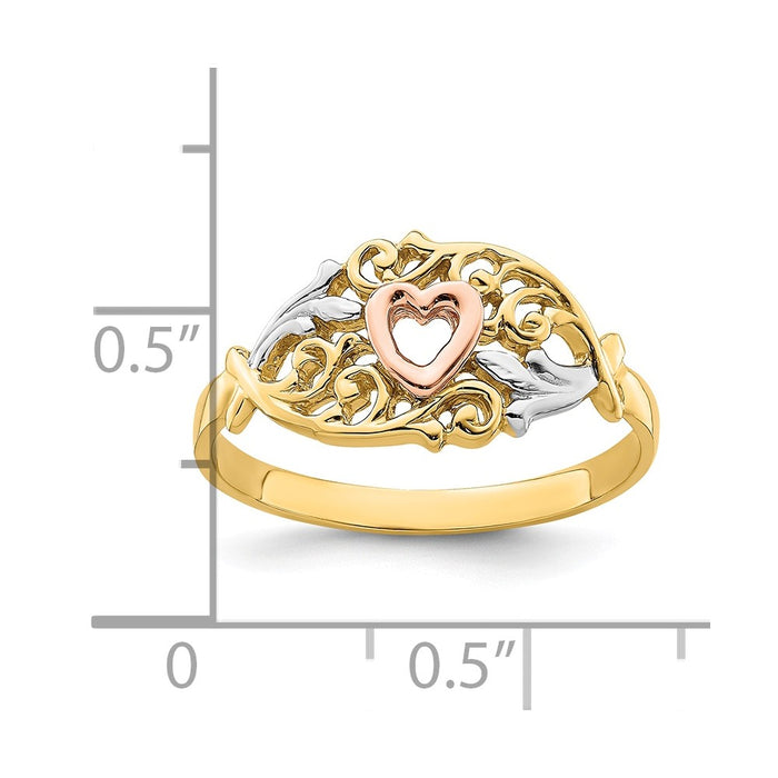 14k Yellow & Rose Gold with Rhodium Heart Ring, Size: 6