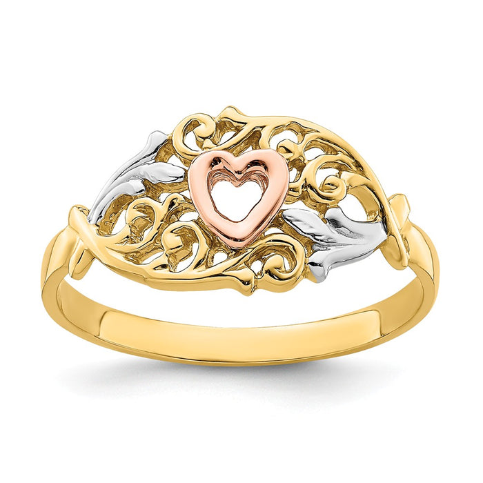 14k Yellow & Rose Gold with Rhodium Heart Ring, Size: 6