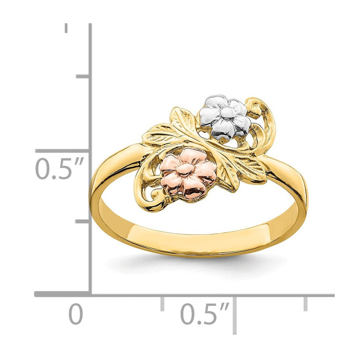 14k Tri-Color Flower Ring, Size: 6