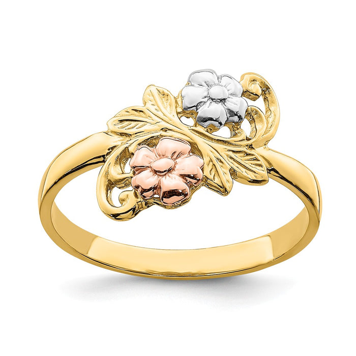 14k Tri-Color Flower Ring, Size: 6