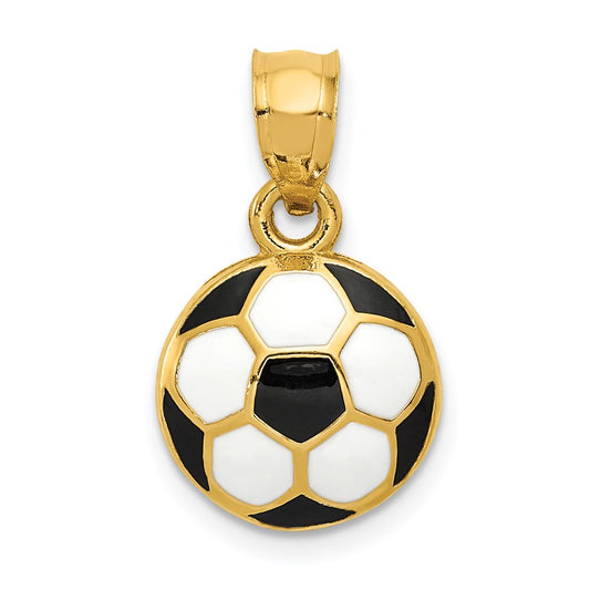 Million Charms 14K Yellow Gold Themed Enameled Sports Soccer Ball Pendant