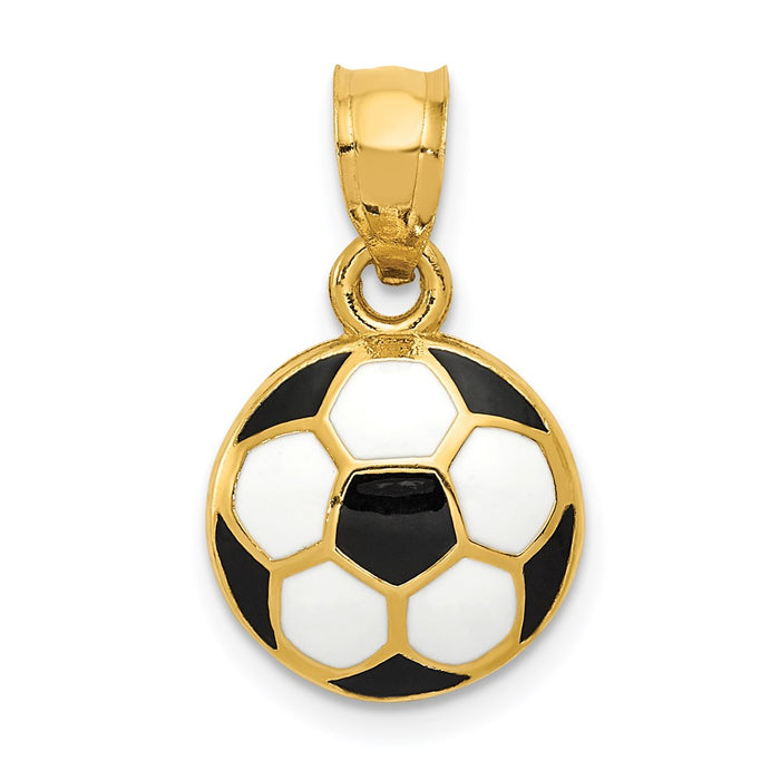 Million Charms 14K Yellow Gold Themed Enameled Sports Soccer Ball Pendant