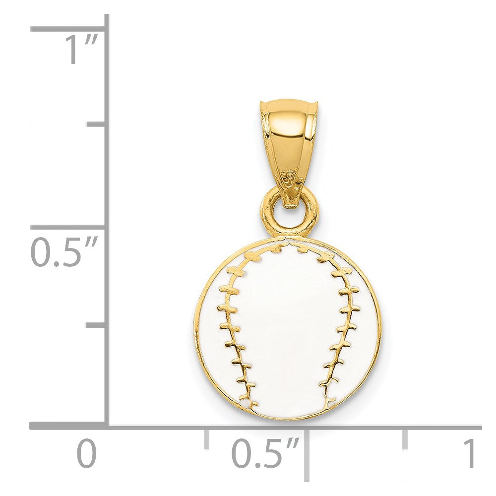 Million Charms 14K Yellow Gold Themed Enameled Sports Baseball Pendant